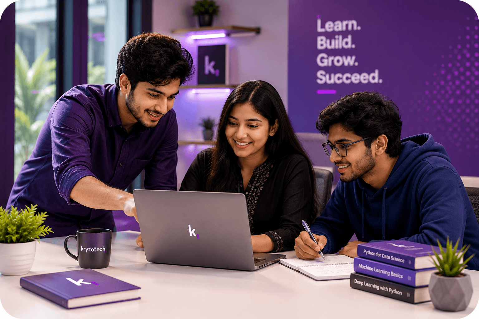 Kryzotech learners collaborating in a modern workspace